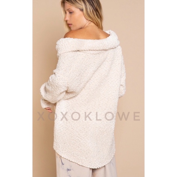 LAST ONE POL Cream Draped Cowl Neck Sweater Popcorn Knit Relaxed Fit - Picture 5 of 12